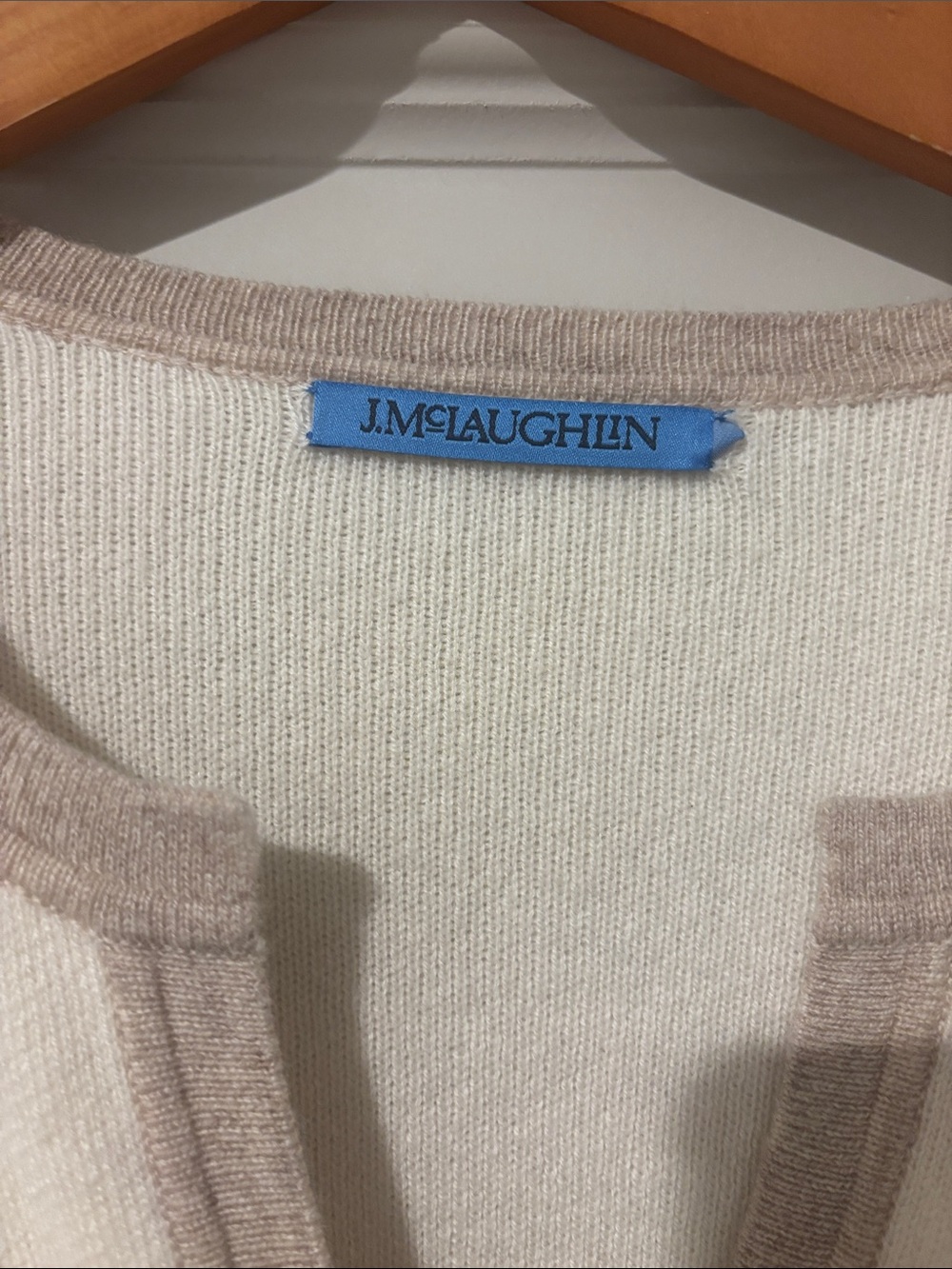 J. McLaughlin Cream Cardigan with Taupe Trim - Picture 2 of 6